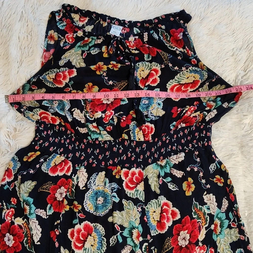 Bila Boho Sleeveless Fairycore Sundress Navy Mixed Floral Handkerchief Hem XXL - Picture 10 of 14